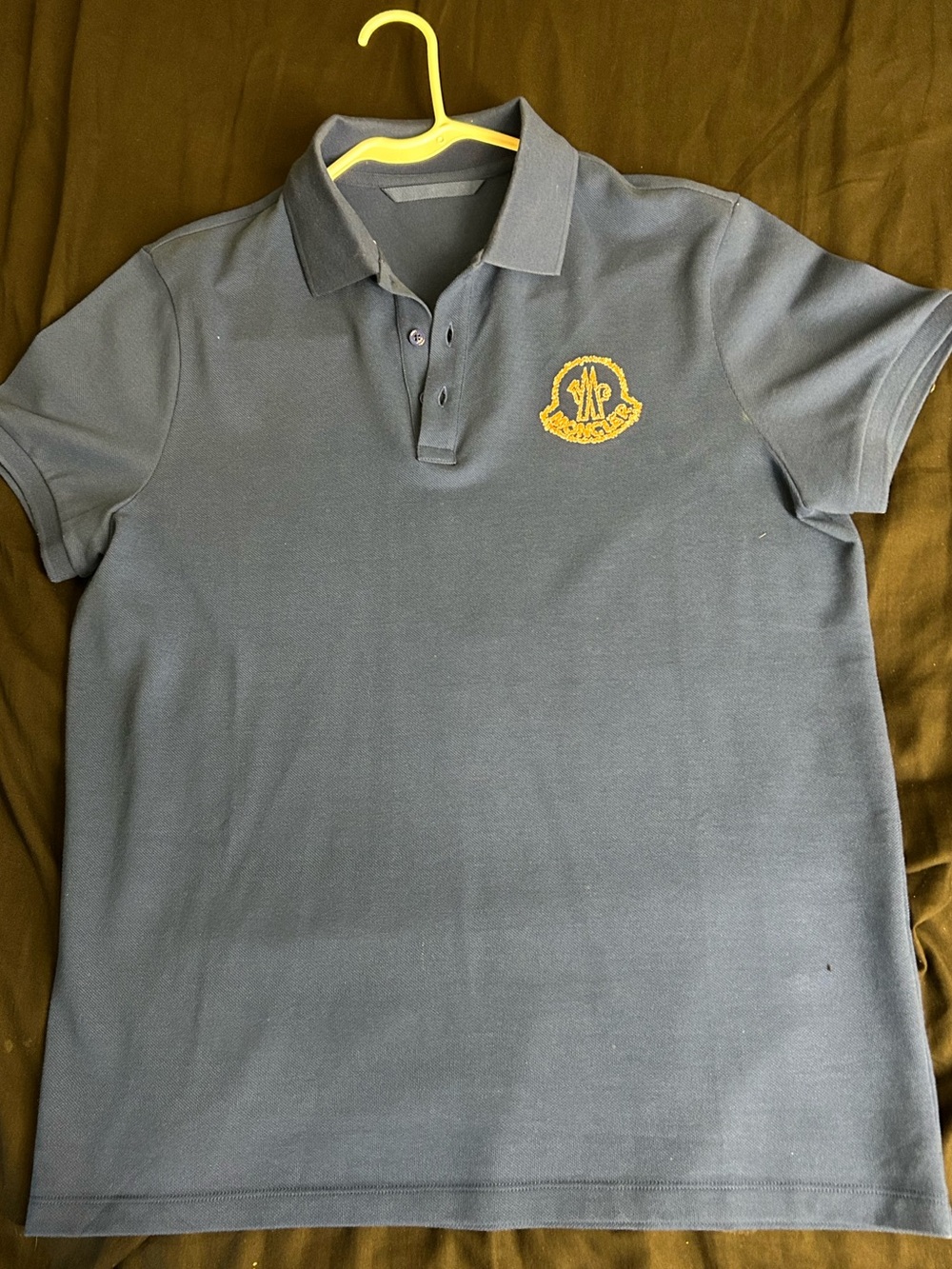 MONCLER Men's Blue Polo Shirt with Gold Crest Embroidery